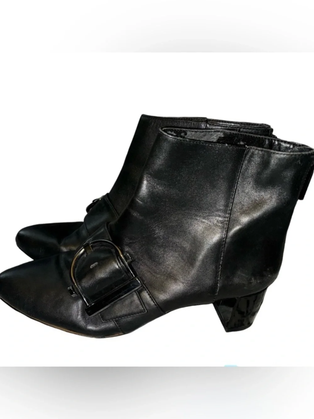 Nine West Black Leather Konah Boots with Buckle Detail Women's Size 7.5M